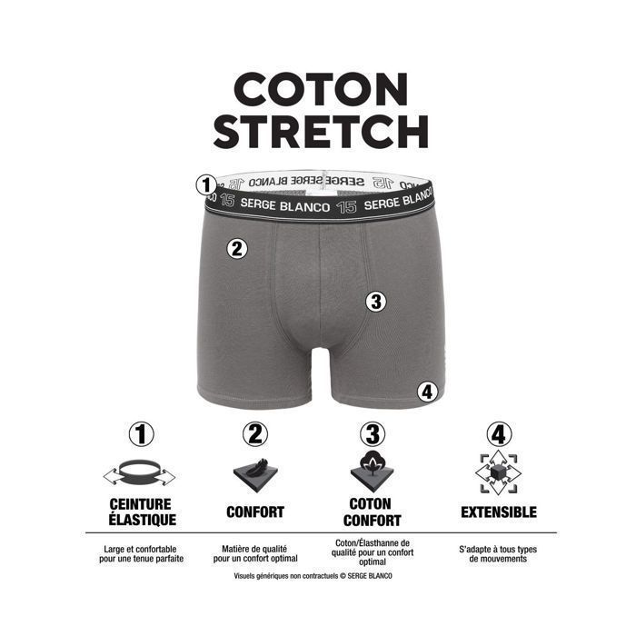 Serge Blanco Boxer Homme  Caleçon Homme - Noir  (Lot de 8)