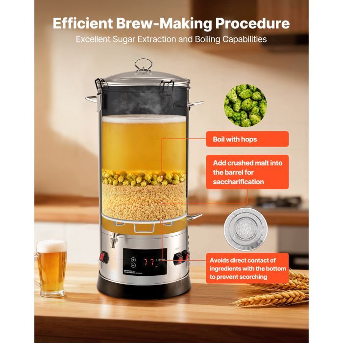 Sistema eléctrico para elaborar cerveza Duoku de 30 litros - Máquina para elaborar cerveza en casa, cuerpo de acero inoxidable 304