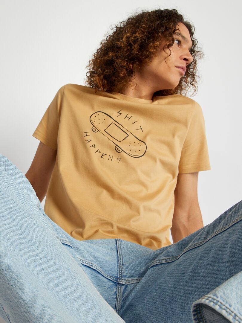 Jersey T-shirt met print - BEIGE