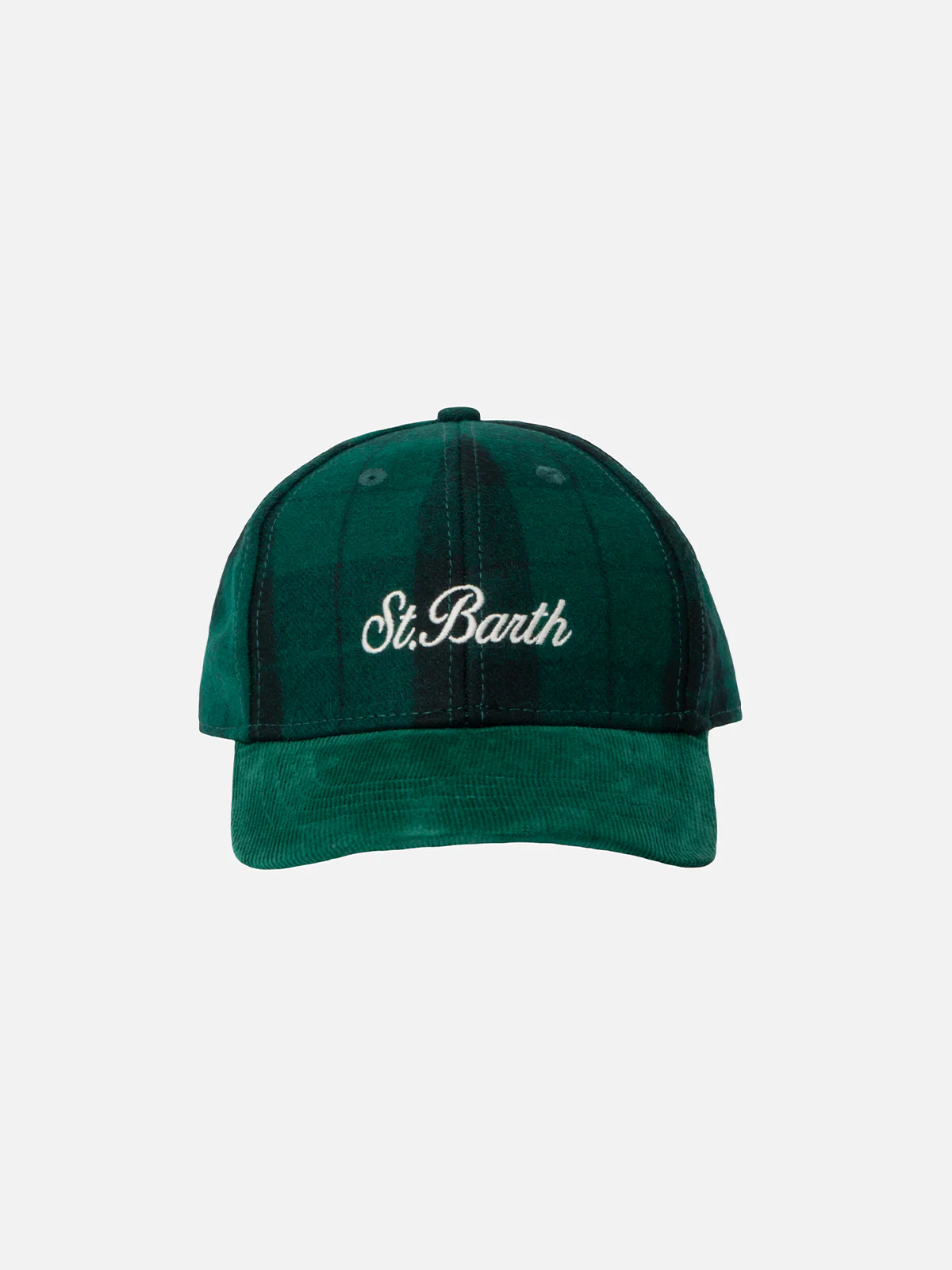 Baseballpet van wol met tartanprint en corduroy klep.