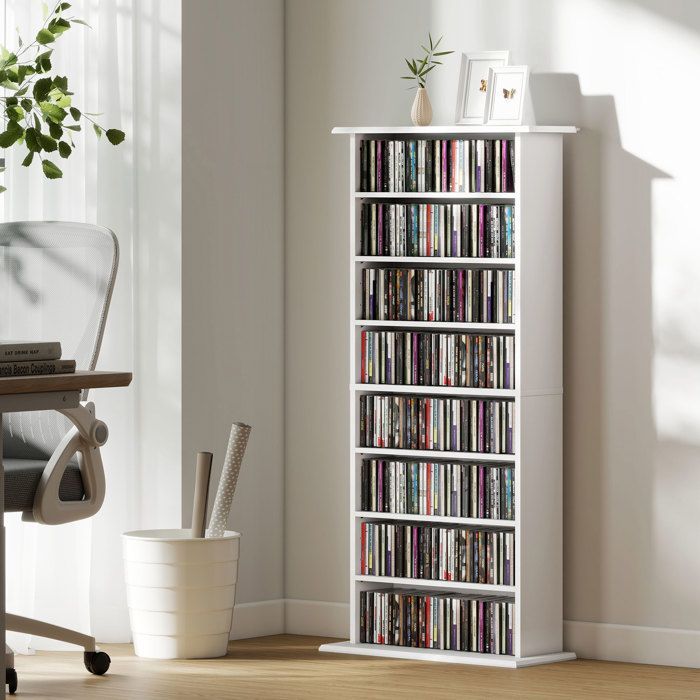 Rangements pour CD et DVD - HOMCOM - 8 compartiments et 6 étagères réglables - capacité max. 360 CD/185 DVD et Blu-ray - blanc