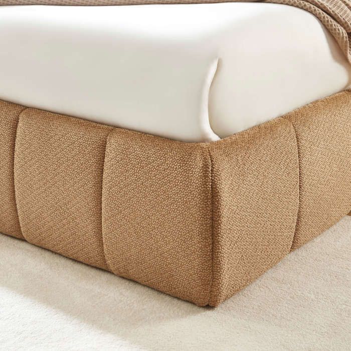 Lit coffre LAVINIA tissu chenille caramel 160x200 sommier inclus - Marron