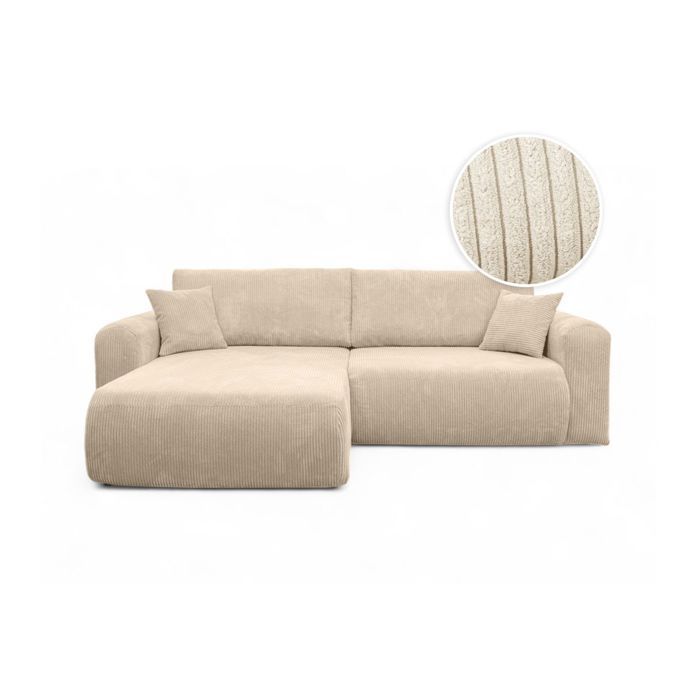 Sofá esquinero ALYA de 4 plazas, compacto, reversible y convertible, en pana - Beige