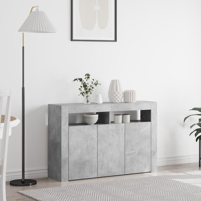 Aparador moderno - vidaXL - Gris hormigón - Iluminación LED - 8 compartimentos - Madera de ingeniería