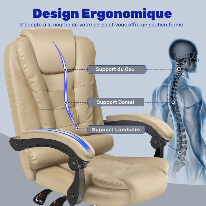 Silla de oficina ergonómica - Silla de oficina Rattantree - Altura regulable - Giratoria - Acolchado doble grueso - Marrón