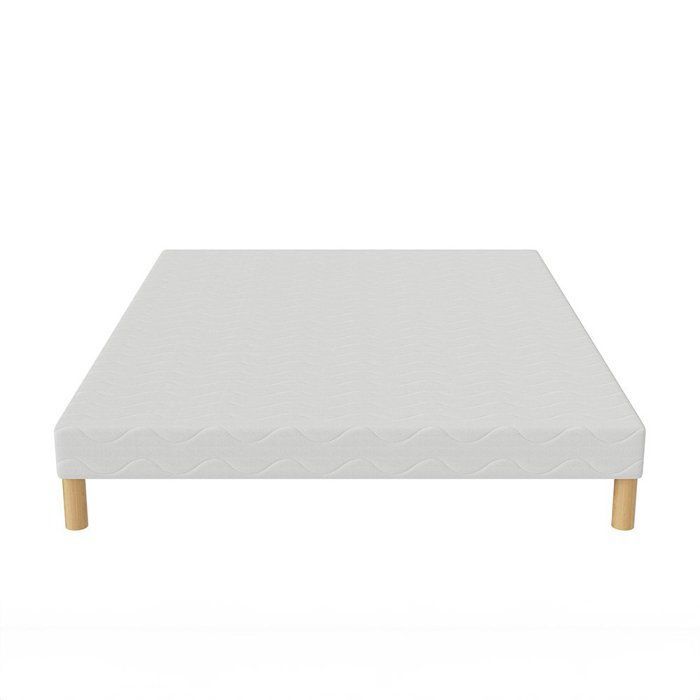 Sommier Tapissier FIRST 140x200 cm, 12 lattes pin massif, pieds offerts, hauteur 30 cm, fabrication française, tissu anti-acariens.