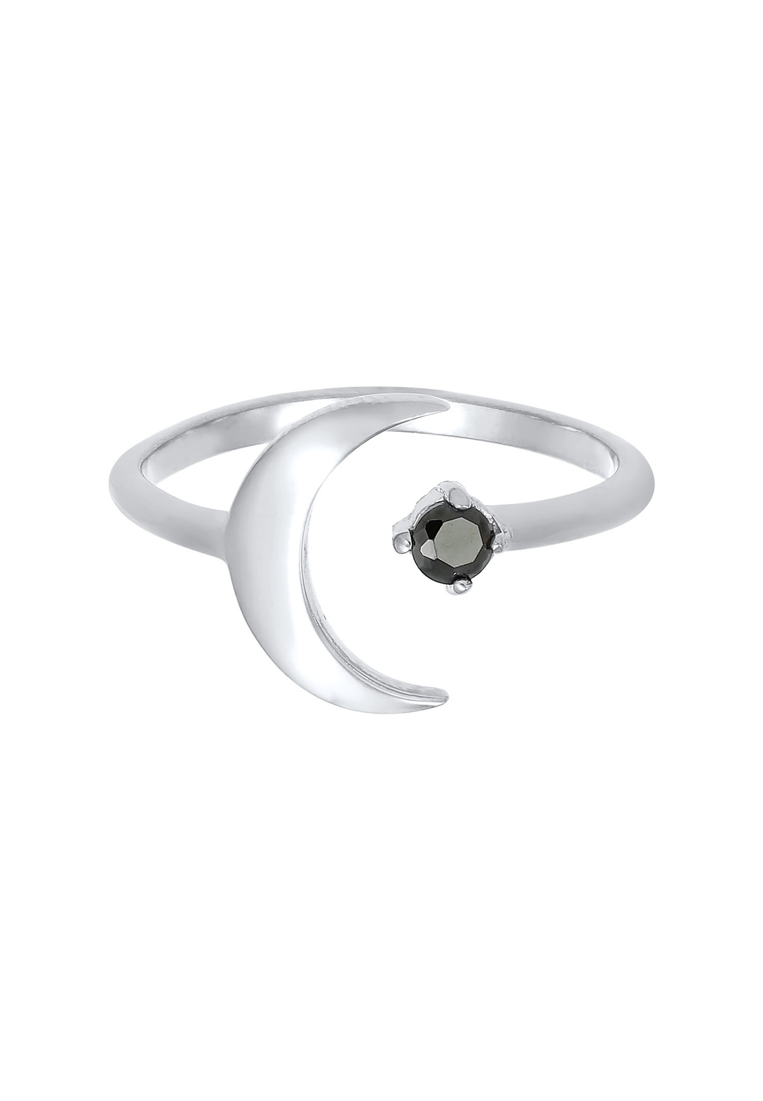 Elli Demi-Lune Astro ouverte noire avec pierre de zircone en argent sterling 925