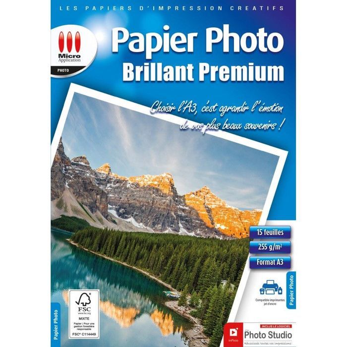 Carta fotografica A3 - MICRO APPLICAZIONE - Premium - Lucida - 255 g/m² - Confezione da 15 fogli