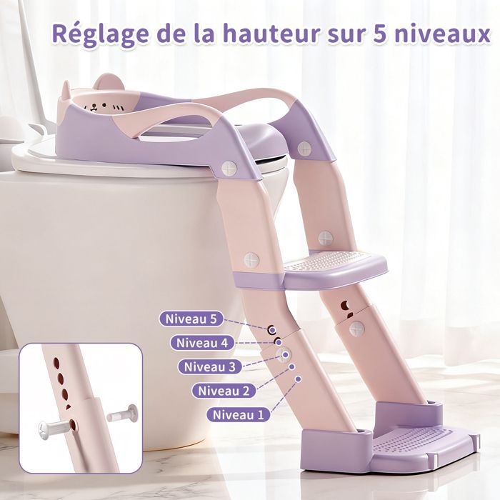 Reducteur Toilette Enfant, Pot bébé toilette Pliable avec Marches antidérapantes, Coussin Non-éclaboussures, Hauteur Réglable