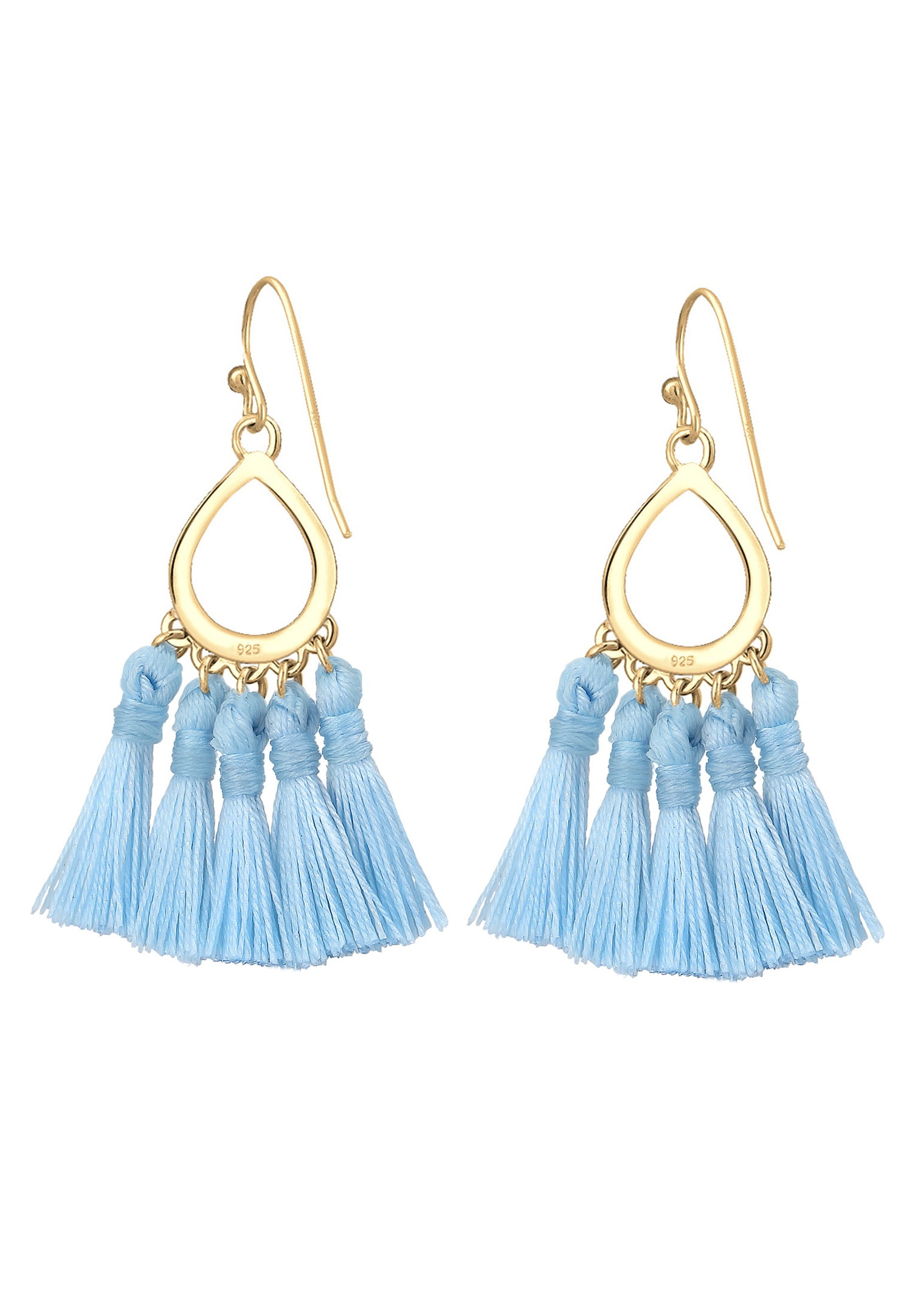 Elli Forme de Goutte Boho Festival Pompon Bleu Boucles d'Oreilles Femme (925/1000) Argent