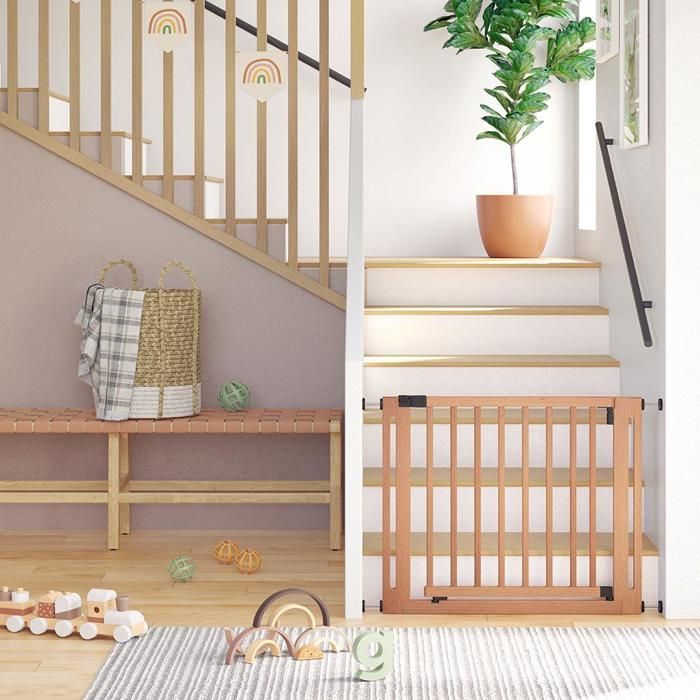 Cancello Safetots elegante in legno naturale, 63 cm - 71 cm