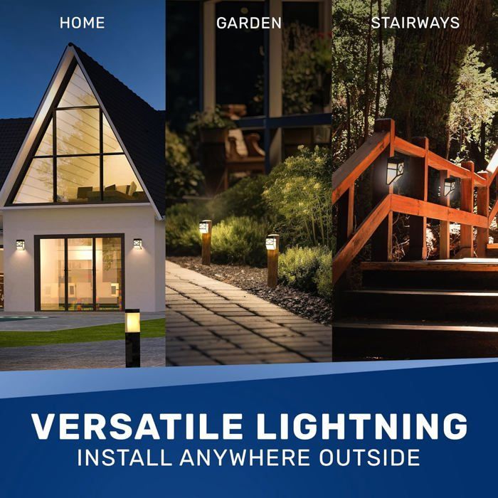 Luci solari da parete per esterni (set da 8) - Luci solari per recinzioni - Illuminazione per esterni - Luci da giardino a LED impermeabili