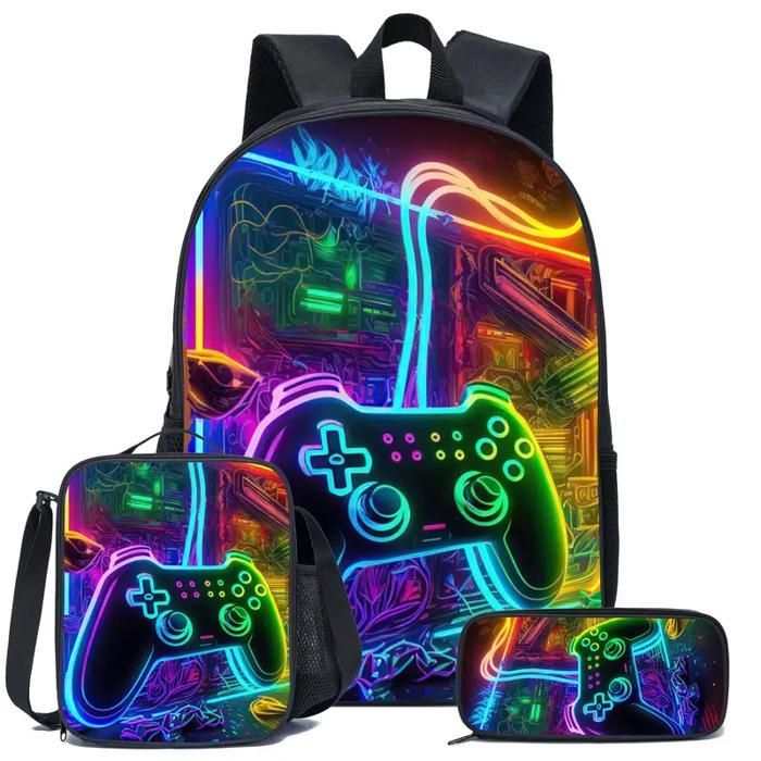 Conjunto de mochila de 3 piezas para niños, con bolsa para el almuerzo y estuche para lápices, conjunto de mochila para juegos para niños y estudiantes.