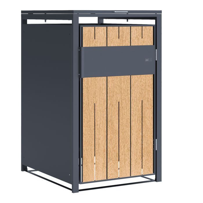 Refugio metálico para contenedores AXI Luke, antracita/efecto madera - Refugio para 1 contenedor - Máx. 240L - Refugio para contenedores de exterior con