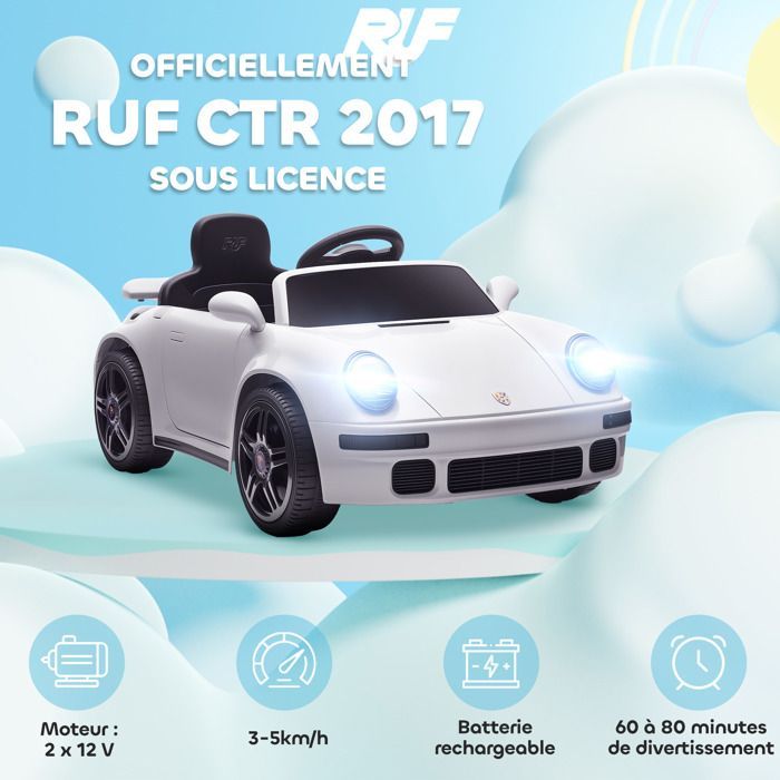 Children's Electric Car - AIYAPLAY - 2.4G Remote Control, Headlights, Music, Horn - PP and Metal - 103 x 55 x 44 cm - White