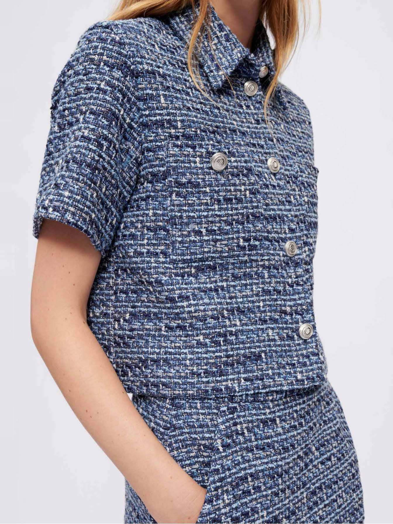 Gespikkeld tweed overhemd - Blauw