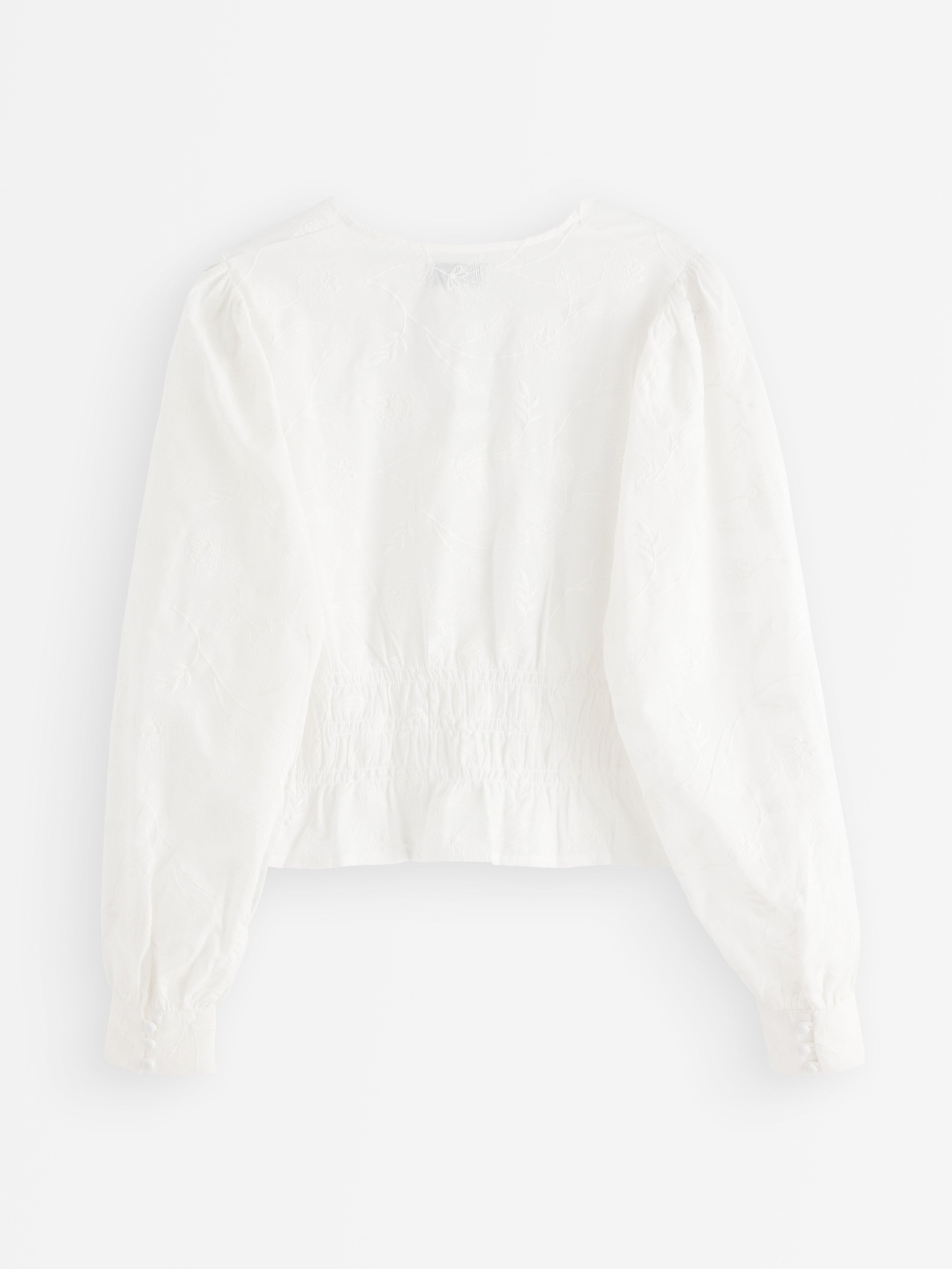 Brodert bluse hvit