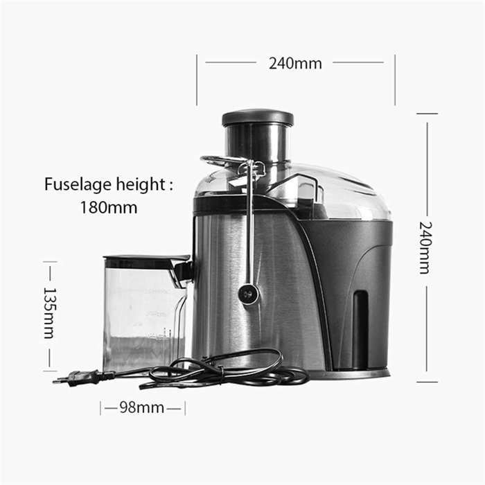 Licuadora centrífuga de 400 W con boca de alimentación ancha, fácil de limpiar, de acero inoxidable, libre de BPA, para frutas y verduras.
