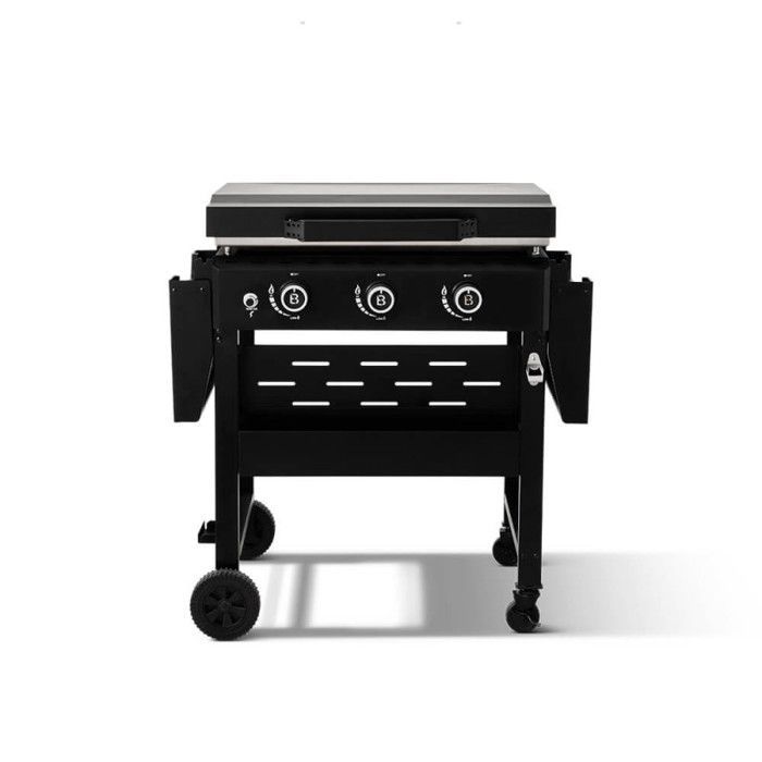 Plancha de gas Stellar 700 - BRASERO BY FAVEX - 3 quemadores 12 kW - Placa de acero inoxidable 69,5 x 44 cm - Para 12 personas - Tapa, carro incluido