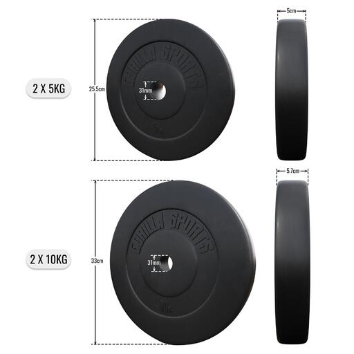 Komplet uteži iz plastičnih plošč Gorilla Sports - 2 x 5 kg 2 x 10 kg