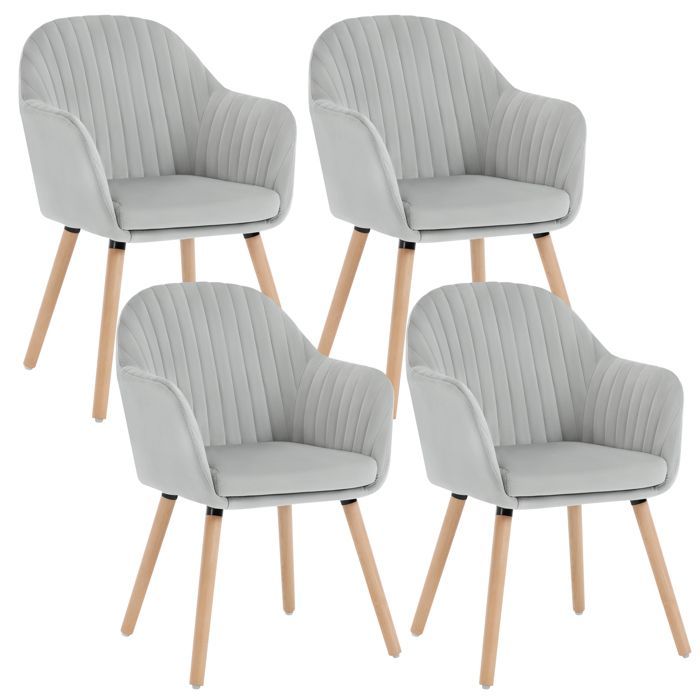 Juego de 4 sillas de comedor WOLTU, sillas de recepción de terciopelo y madera maciza, gris claro.