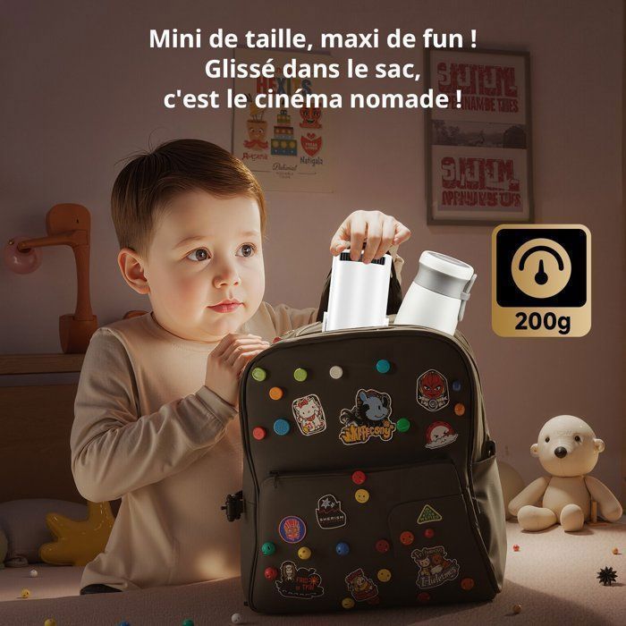 Mini Videoprojecteur LaylaTang Y200, Support 1080P - 5000 Lumen - Support rotatif 240° - Miroir Écran iOS/Android - Ultra-portable