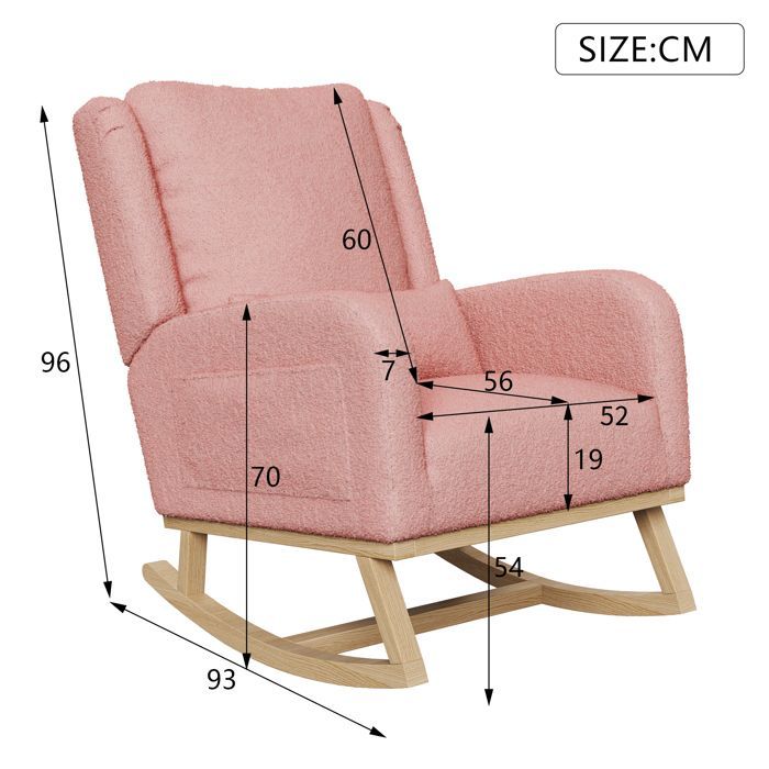 Fauteuil à Bascule, Chaise Allaitement, Fauteuil à Accoudoirs, Chaise a Bascule Allaitement, Teddy Velours, Rose
