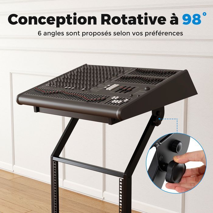 Soporte de audio profesional de 2 niveles COSTWAY, soporte para mezclador de DJ de 9U, barras ajustables, ruedas con bloqueo.