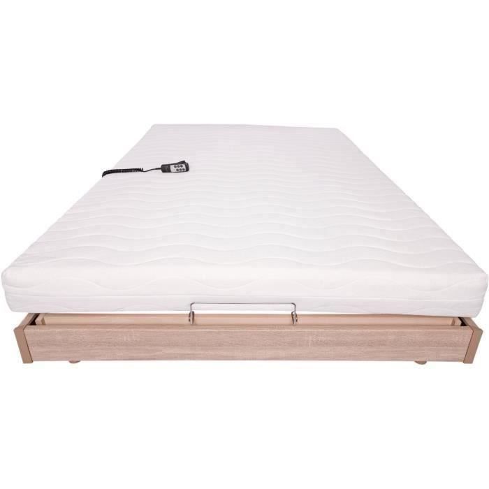 Conjunto de relajación: colchón + base de cama eléctrica 140x190cm - Espuma - Firme - TALCA Hecho en Francia