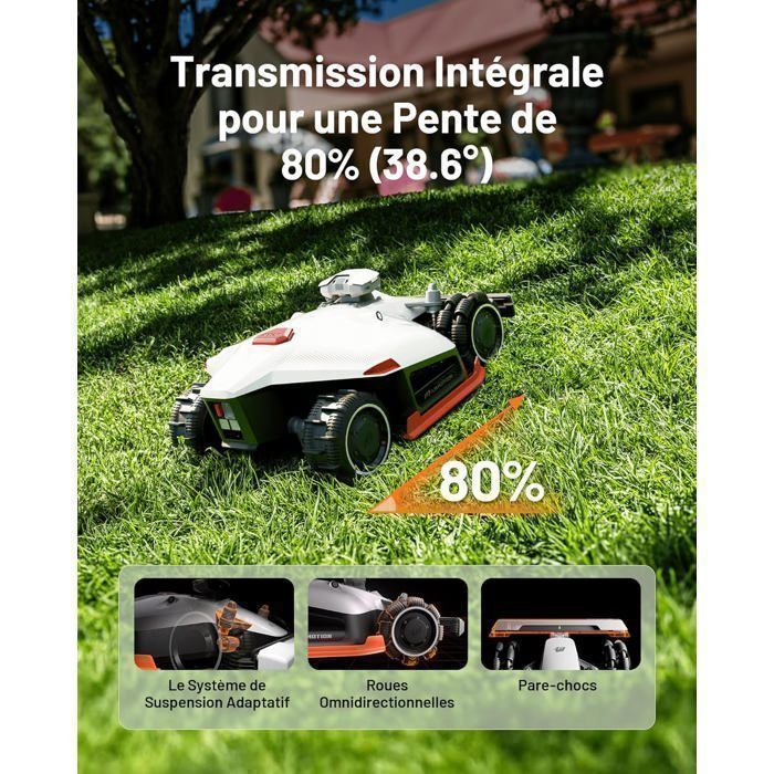 Robot Tondeuse Mammotion LUBA 2 AWD 5000X sans Fil Périphérique NetRTK+Vision Jusqu’à 5000m² à 6000m² Pentes 80% avec 4G Module