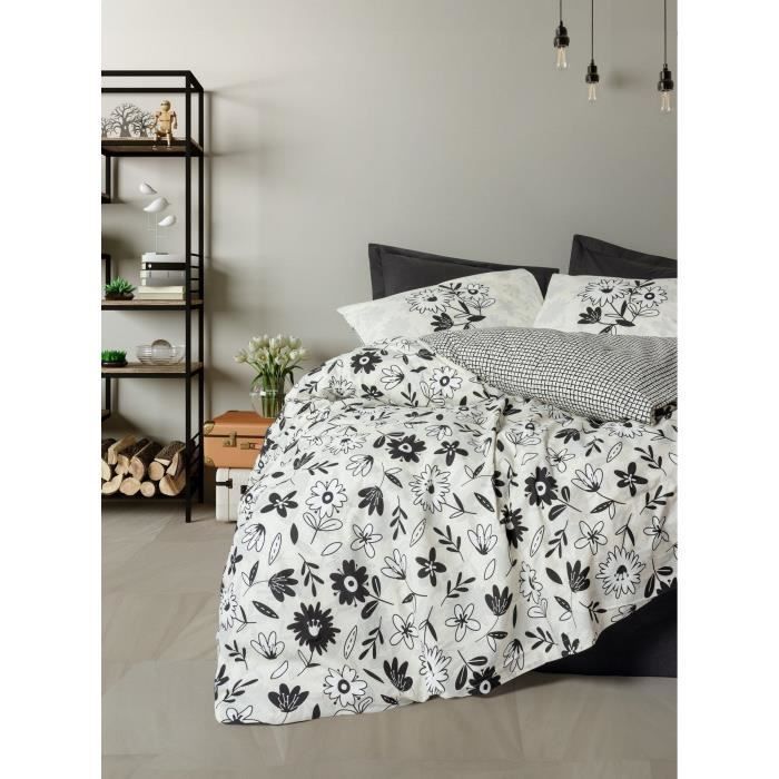 Juego de ropa de cama: 1 funda nórdica de 220 x 240 cm + 2 fundas de almohada de 60 x 60 cm - 100 % algodón reforzado - Negro