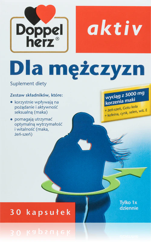 Doppelherz Active para Homens, cápsulas de suplemento alimentar para uma próstata saudável e suporte à potência.