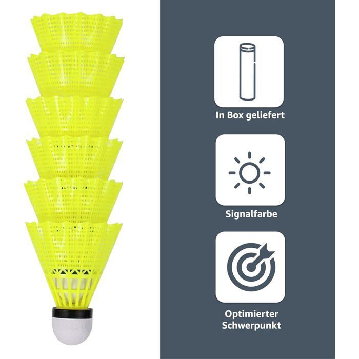 6x Volants de badminton jaunes - pour entraînement & compétition intérieur & extérieur