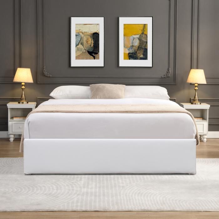 Lit Coffre - LORIS - 120x190 cm - Blanc - Design Contemporain - Sommier Inclus