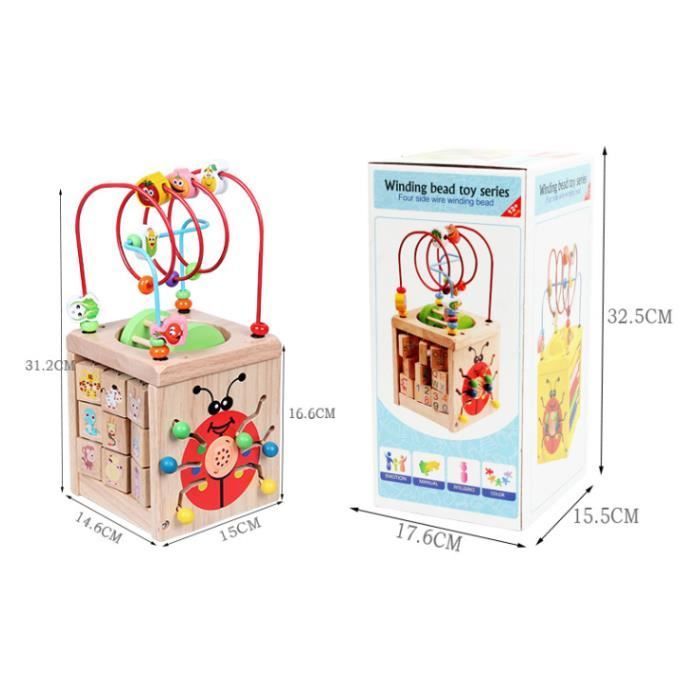 Cubo attività labirinto di perline 7 in 1 Set di giocattoli in legno per bambini e neonati, include 7 giochi in 1 set