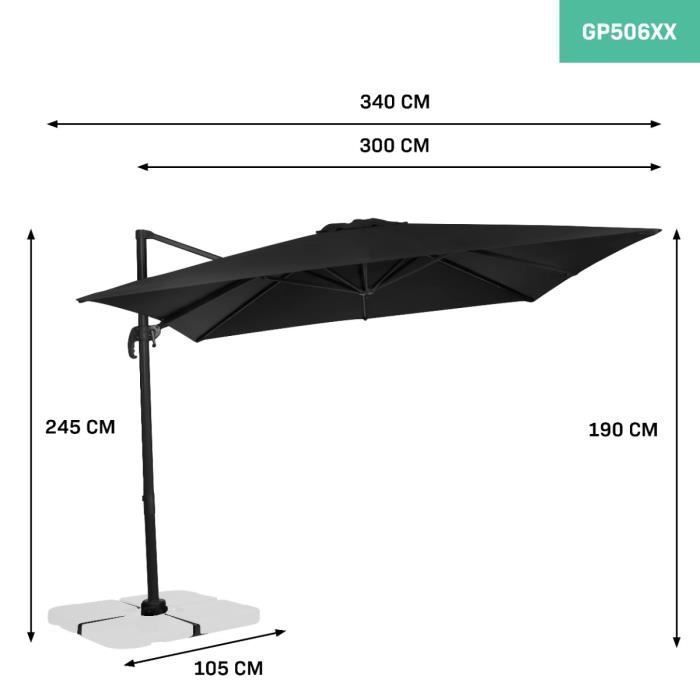 Vierkante cantileverparasol van 3x3 meter - 360° draaibaar - Verstelbare kantelhoek - UV-bestendig - Antraciet/Zwart - Pisognge Parasol