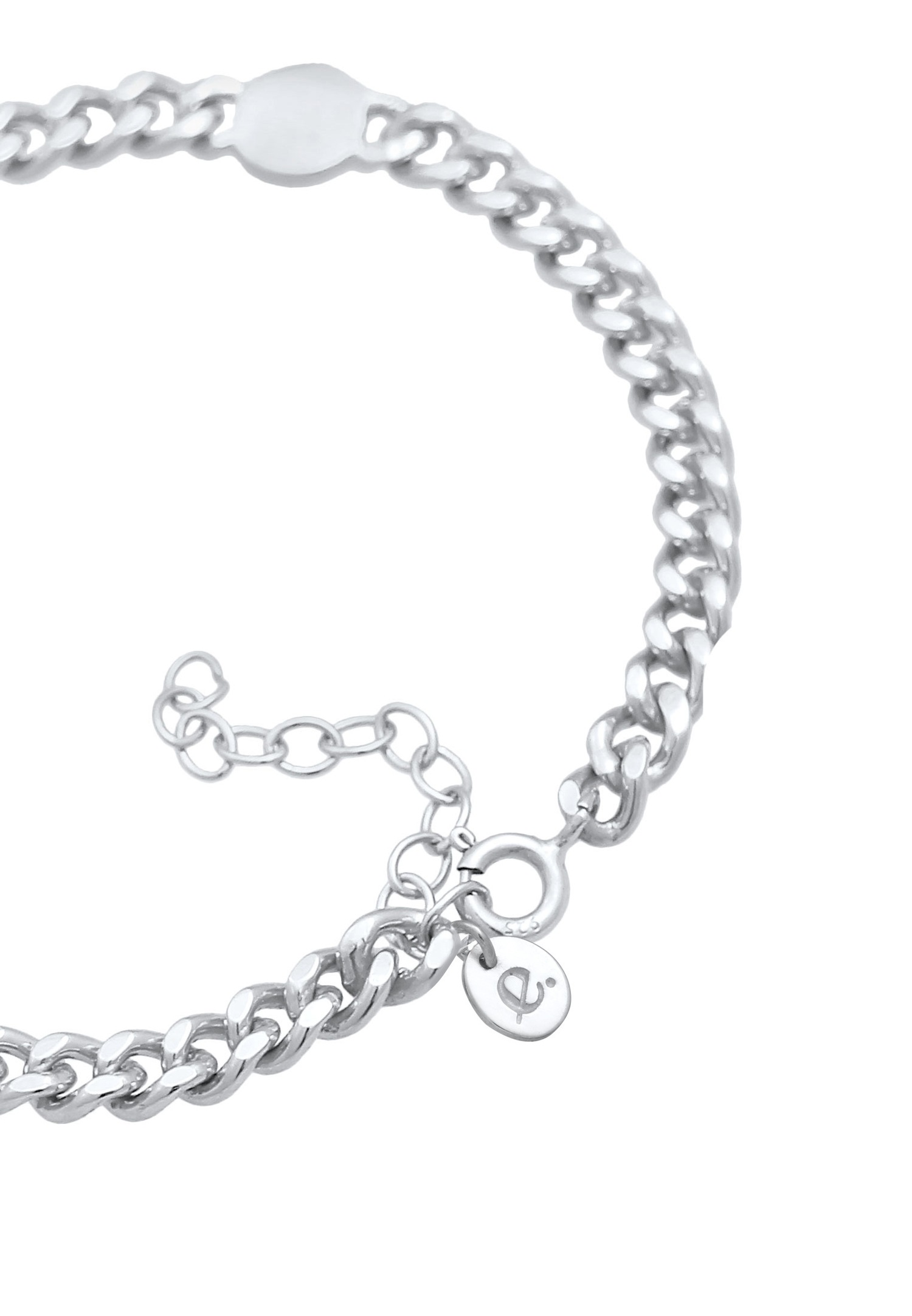 Elli PREMIUM Chaîne pour dames en forme de disque à plaque pleine réglable en argent sterling 925