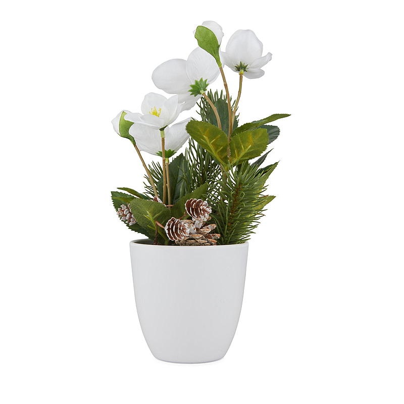 Hjem Julerose 31 cm kunstig i plastpotte