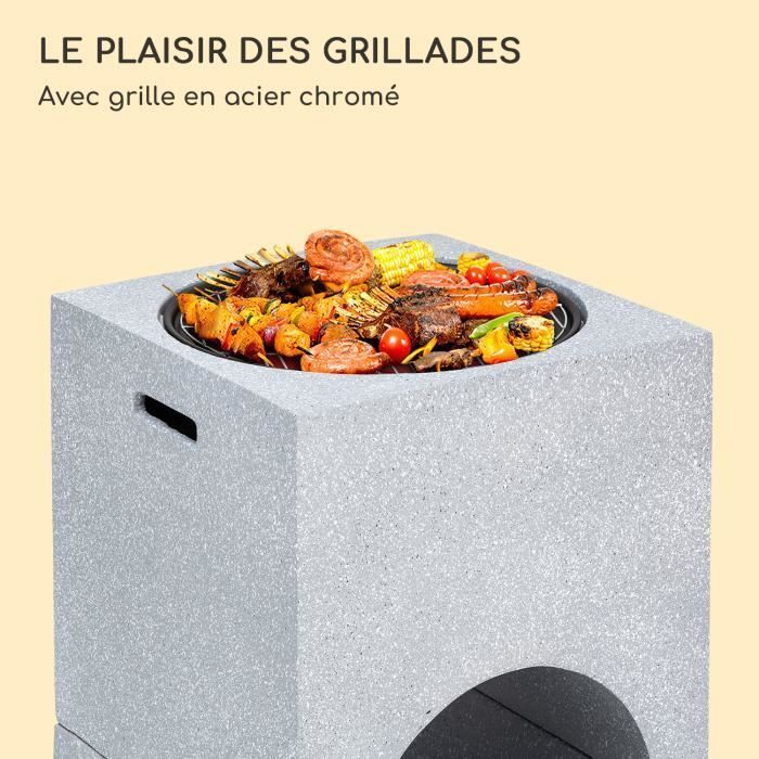 Churrasqueira/lareira Blumfeldt Monolith com grelha em MGO e bandeja de aço - Cinza Claro