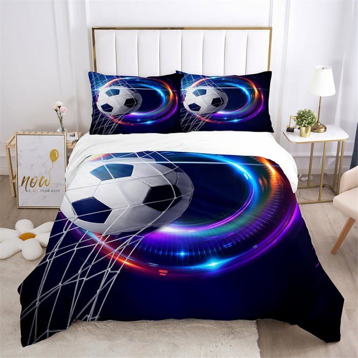 Football Duvet Cover 140x200+50x75 (2 Piece) Children's Sport Gamer Football Bedding Set for Boys and Girls