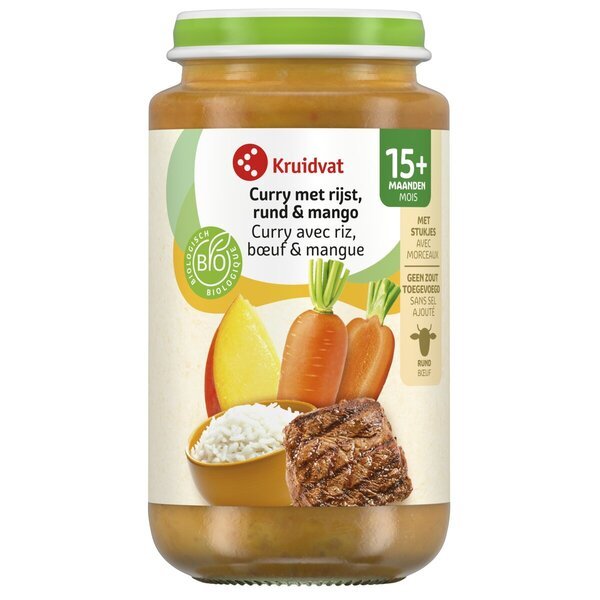 Kruidvat 15+M Organski kari sa rižom, govedinom i mangom 250g