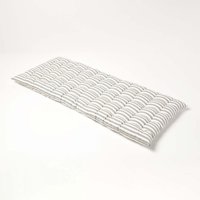 Coussin pour banc de jardin - HOMESCAPES – Rayures grises – 108 x 42 x 5 cm – Matelas de sol – Coton et polyester – Extérieur