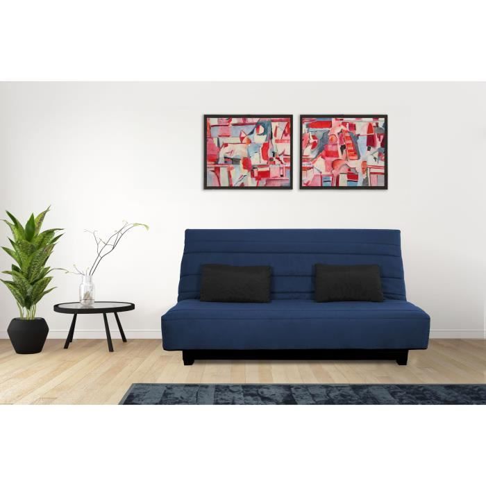 Sofá cama de 2 plazas DUNLOPILLO con sistema clic-clac - Azul marino - DREAMER