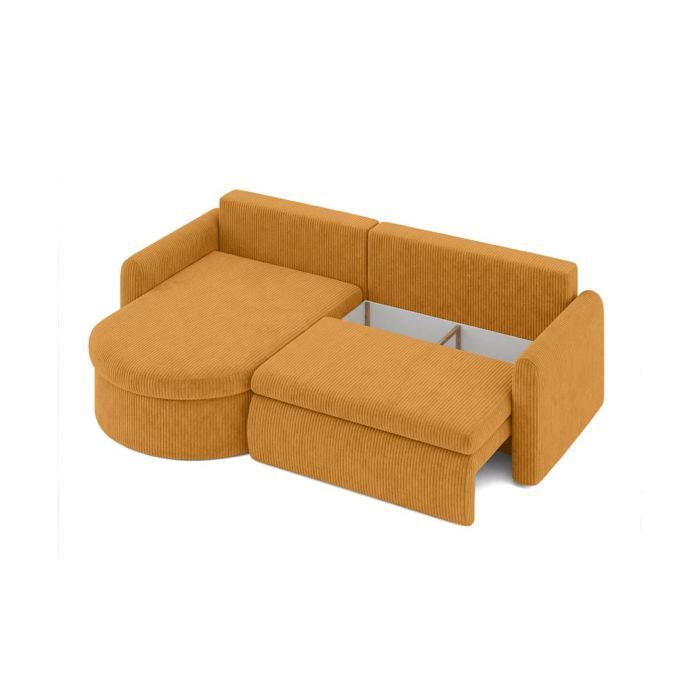 Sofá cama esquinero reversible VERA de 4 plazas en pana - Amarillo