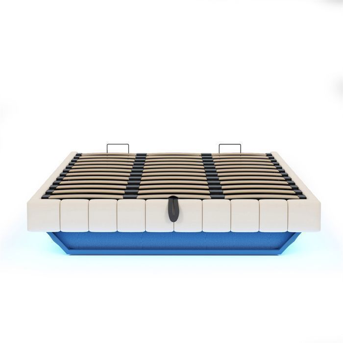 Letto contenitore per adulti 180x200 cm - Illuminazione a LED - Sistema di contenimento idraulico - Rete a doghe inclusa - Testiera non inclusa - Biancheria - Beige