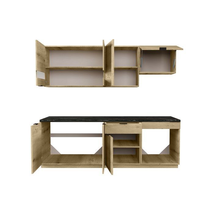 Cocina completa - Con encimera de 200 cm - Natural y antracita - CARMEO