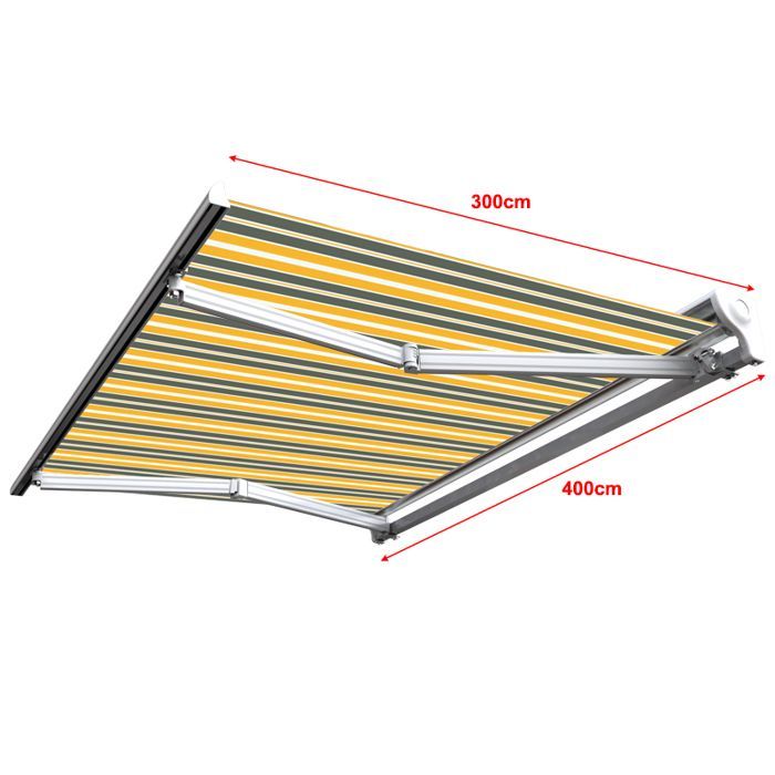 Store banne manuel Demi coffre 4 x 3 m pour terrasse - Gris jaune