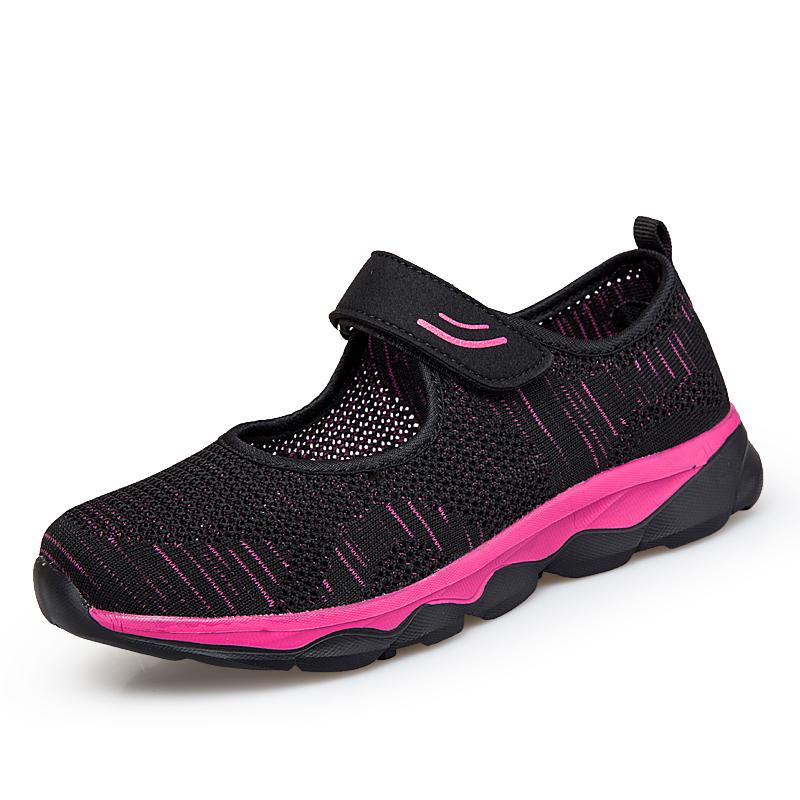 Scarpe da passeggio estive da donna con plateau in mesh, scarpe basse Mary Jane, sneakers morbide in tessuto Fly, calzature casual traspiranti.