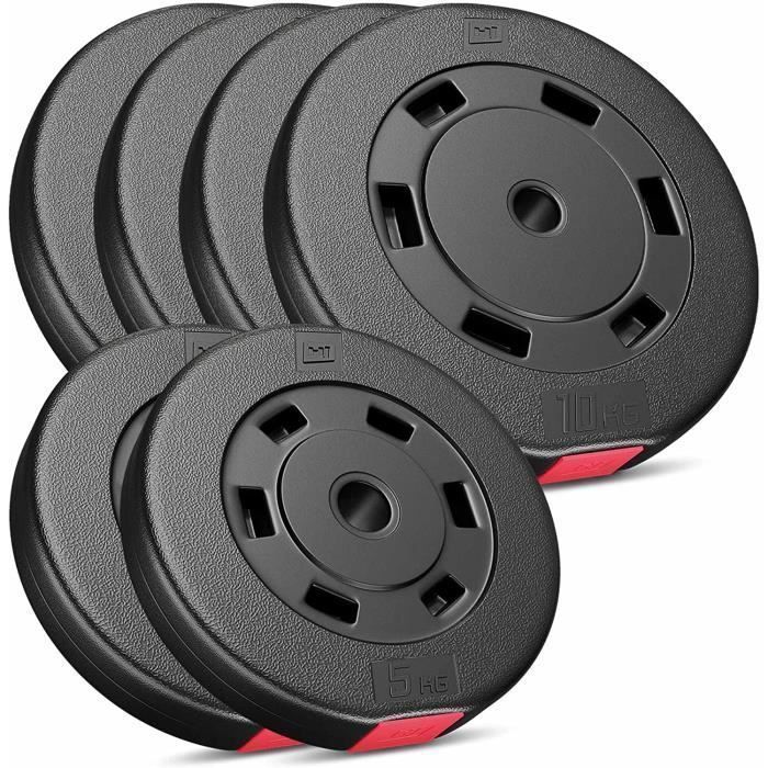 Hop-Sport 50kg kunststof gewichtsschijven, Ø 31mm, gewichthefschijven voor 30mm halters - 4x10kg, 2x5kg