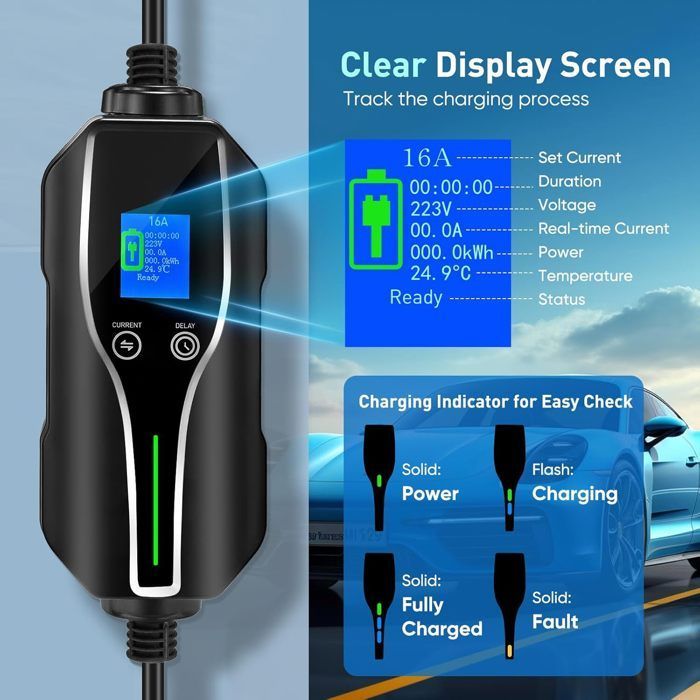 Caricabatterie per veicoli elettrici TTLIFE Tipo 2, 8 m, 6-16 A, 0-12 ore, Caricabatterie per auto elettriche Tipo 2, Cavo di ricarica per auto elettriche, IEC 62196-2